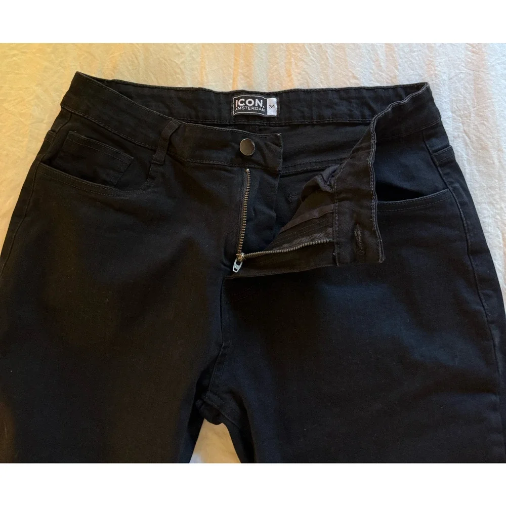 ICON Amsterdam Shorts Mens Size 34 Black Cotton Chino Shorts Cuffed Stretch EUC